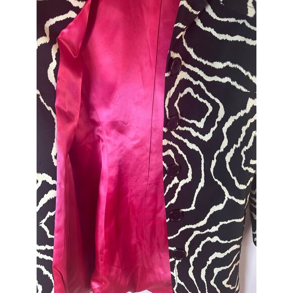 Trina Turk Size 4 Floral Printed Rain Coat Trench Overcoat Statement Black Art - Picture 7 of 10